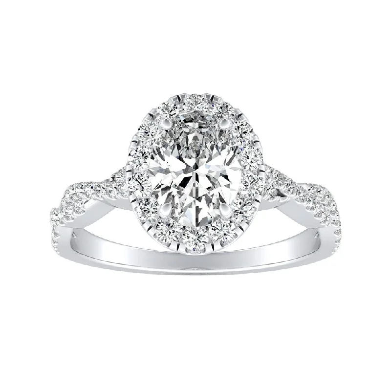 Thick pave ring-Twisted Oval-cut 1 1/10ctw 18k Gold Halo Diamond Engagement Ring by Auriya (H-I, SI1-SI2)