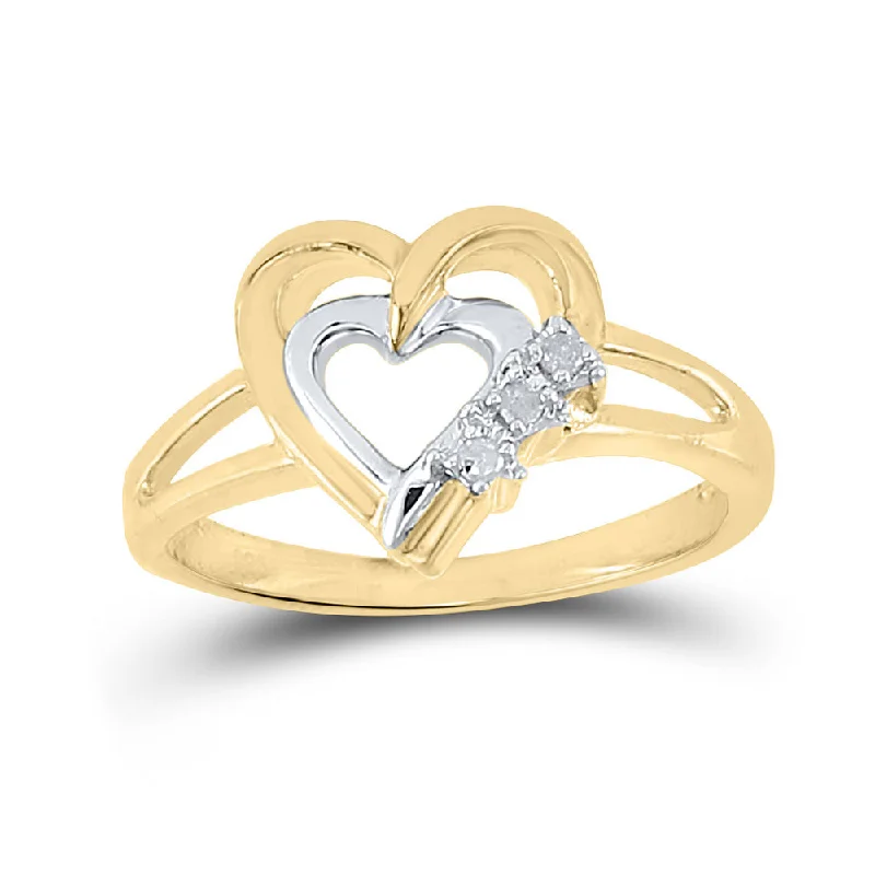 Vivid gold ring-Two-tone Sterling Silver Womens Round Diamond Double Heart Ring .03 Cttw Size 5