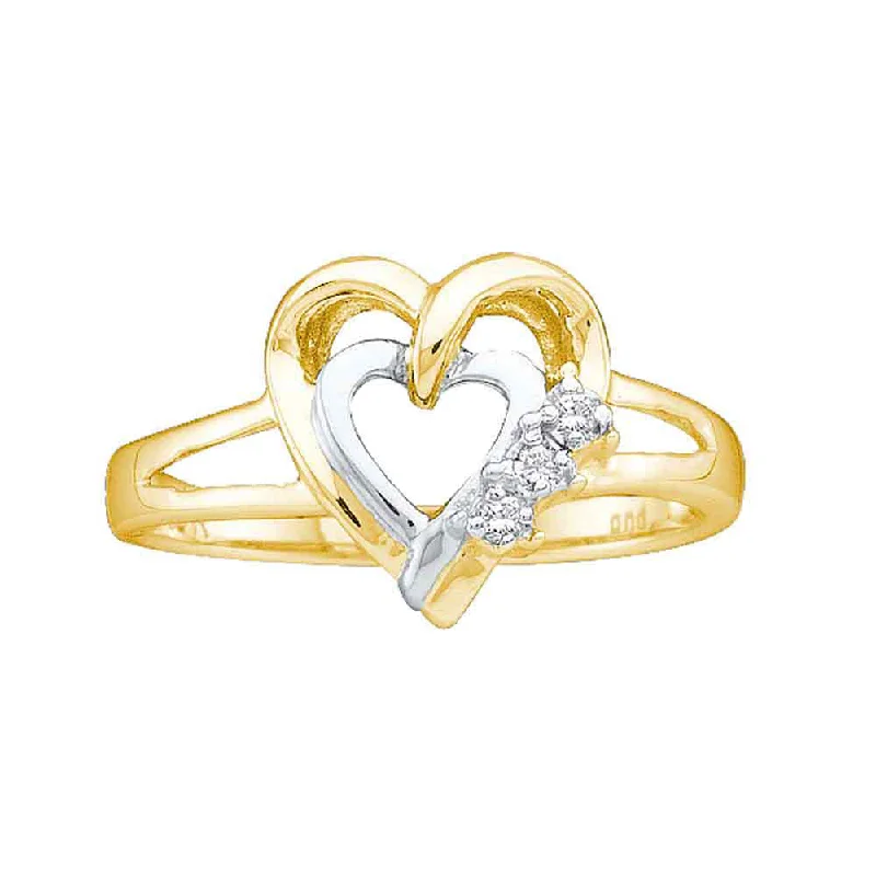 Scored band ring-Two-tone Sterling Silver Womens Round Diamond Double Heart Ring .03 Cttw Size 6