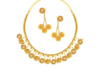 Radiant minimalist necklace-Unique Fan Motif 22k Gold Designer Jewellery Set For Women