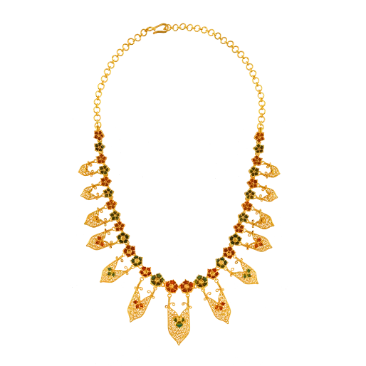 Hand-scored necklace-Uniquely Designed 22k Gold Necklace In Meenakari Style