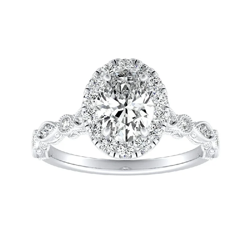 Narrow shank ring-Vintage Oval-cut 1 1/3ctw Halo Diamond Engagement Ring 18k Gold (H-I, SI1-SI2)