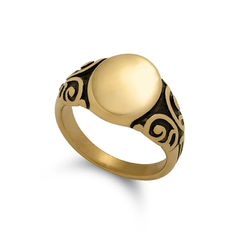 Untamed pearl ring-Mini Oval Scroll Signet Ring (Gold)