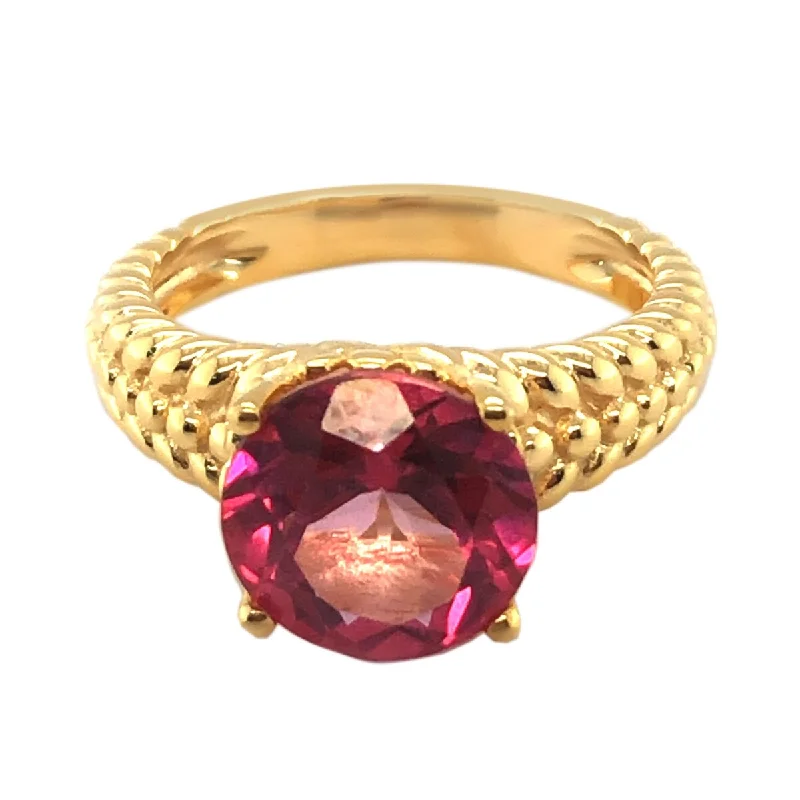 Light-carved ring-Yellow Gold Over Sterling Silver Pink Topaz Gemstone Solitaire Rings