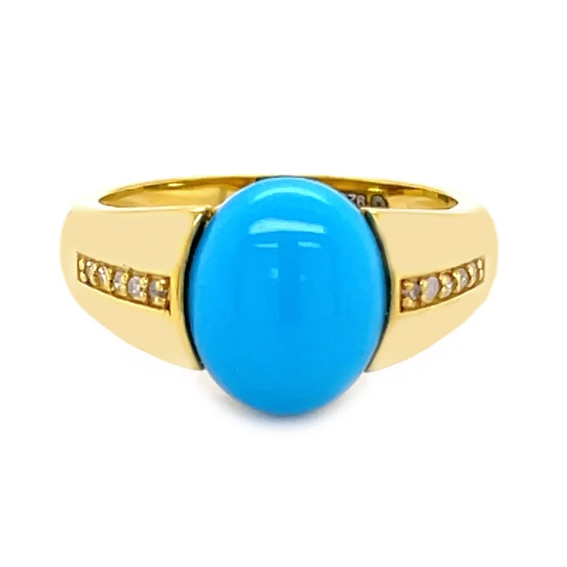 Open-shadow ring-Yellow Gold Over Sterling Silver Sleeping Beauty Turquoise And White Zircon Gemstone Band Ring