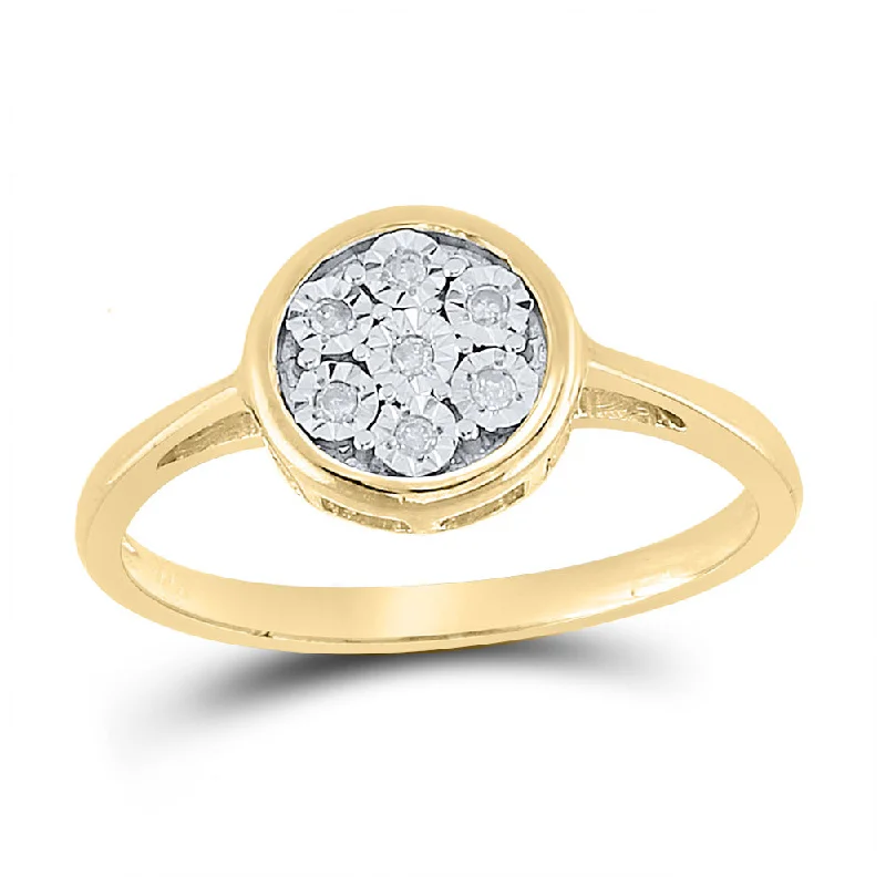 Worn rim ring-Yellow-tone Sterling Silver Womens Round Diamond Flower Cluster Ring 1/20 Cttw