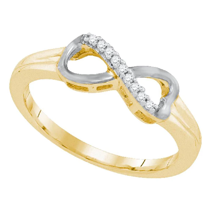 Solid gold ring-Yellow-tone Sterling Silver Womens Round Diamond Infinity Ring 1/20 Cttw