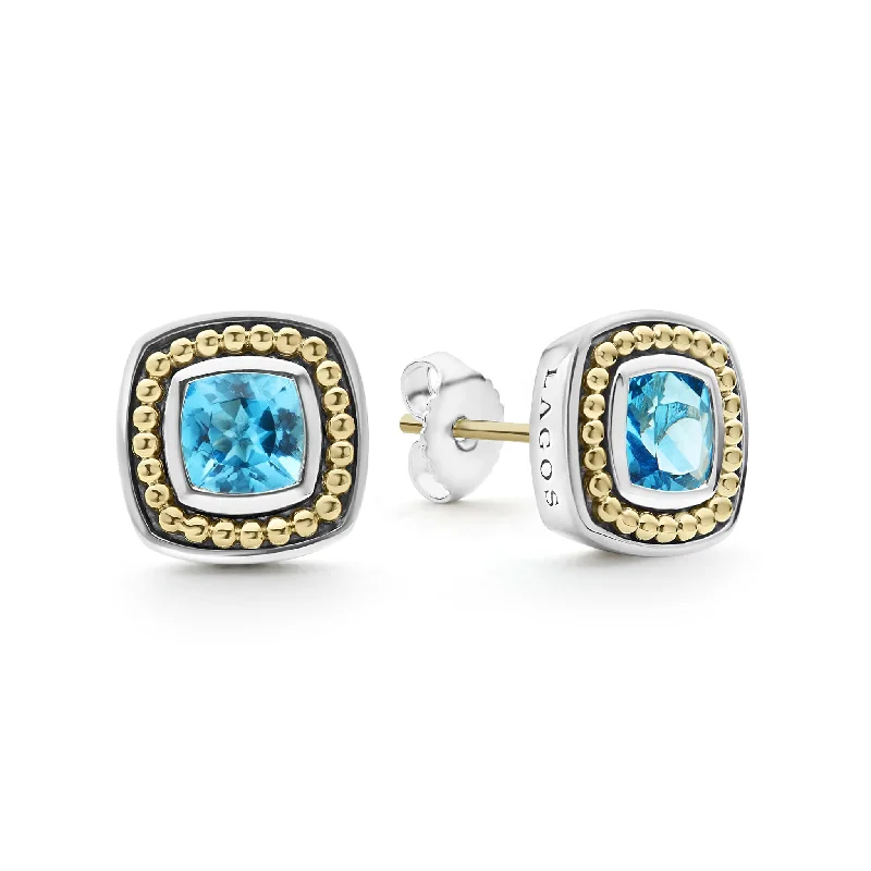 Bold quartzite earrings-Swiss Blue Topaz Stud Earrings