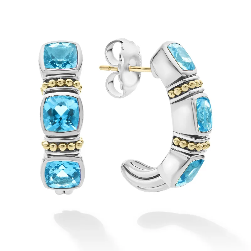 Six-stone earrings-Swiss Blue Topaz Hoop Earrings