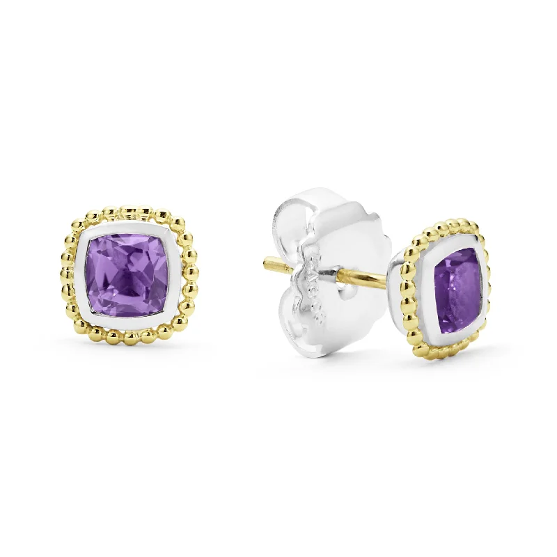 Halo-effect earrings-18K Gold Caviar Amethyst Stud Earrings