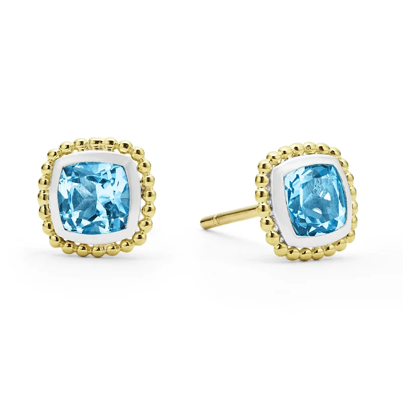 Antique topaz earrings-18K Gold Caviar Swiss Blue Topaz Stud Earrings