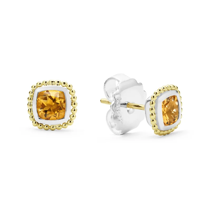 Marbled glaze earrings-18K Gold Caviar Citrine Stud Earrings