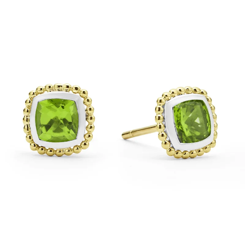 Radiant amethyst earrings-Two-Tone Peridot Stud Earrings