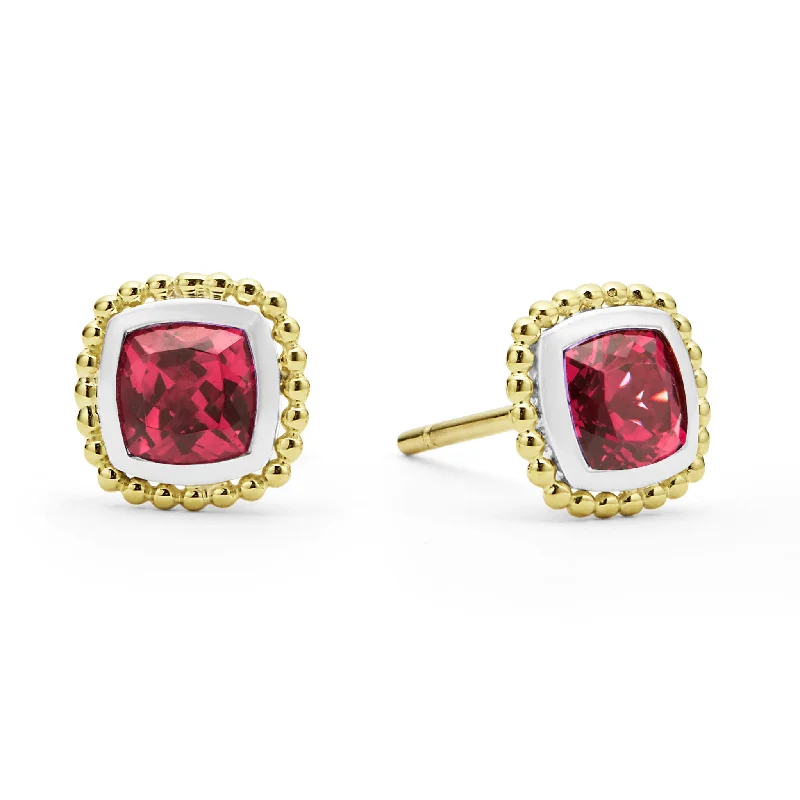 Winding design earrings-Two-Tone Rhodolite Garnet Stud Earrings