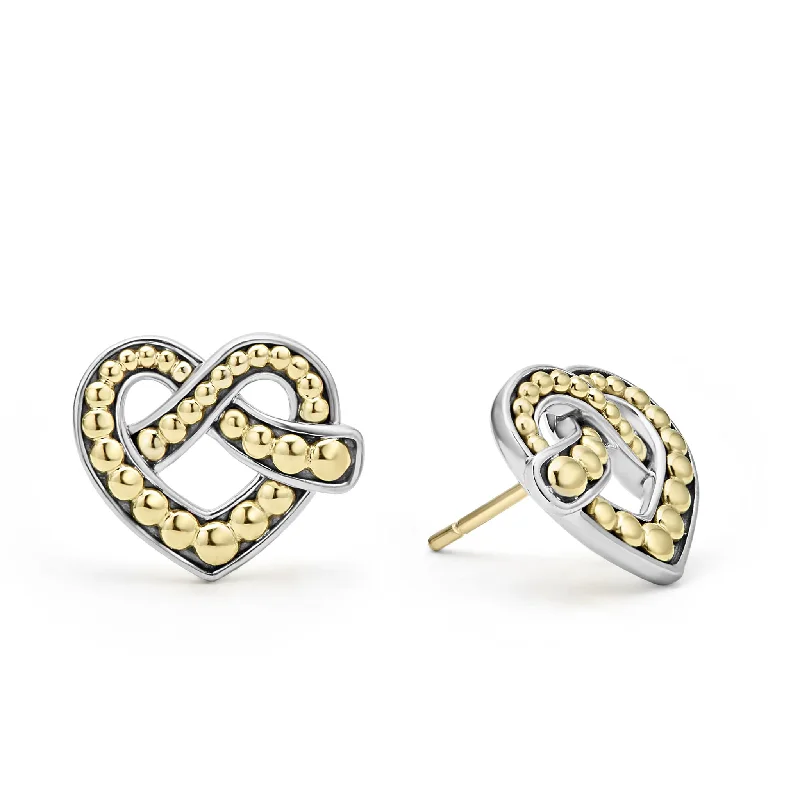 Clipped earrings-Two Tone Heart Stud Earrings