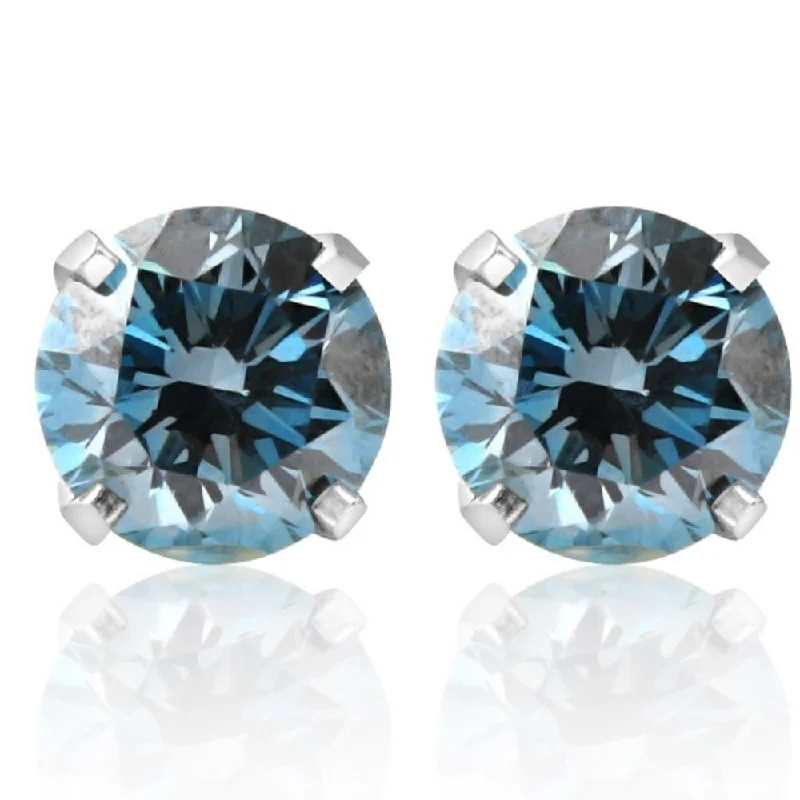 Shiny rhodium earrings-1 1/10Ct Blue Diamond Screw Back Studs in 14k White Gold Lab Grown