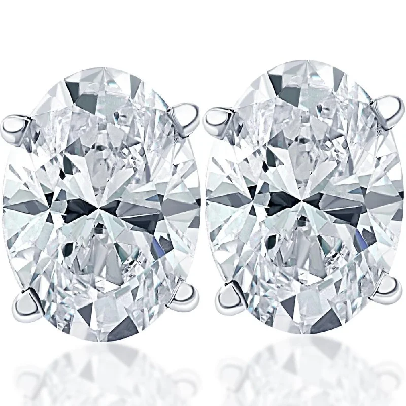 Layered birthstone earrings-1 1/2 Ct Lab Grown Oval Diamond Studs White Gold Earrings