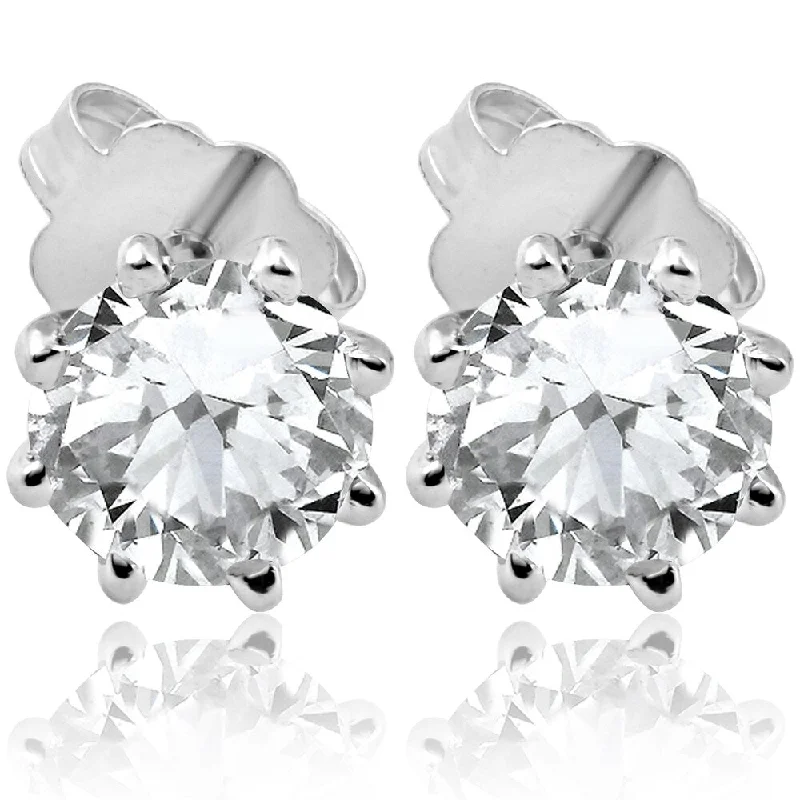 Lone pearl earrings-1 1/4 ct Solitaire Diamond Stud 8 Prong Earrings White Gold Enhanced