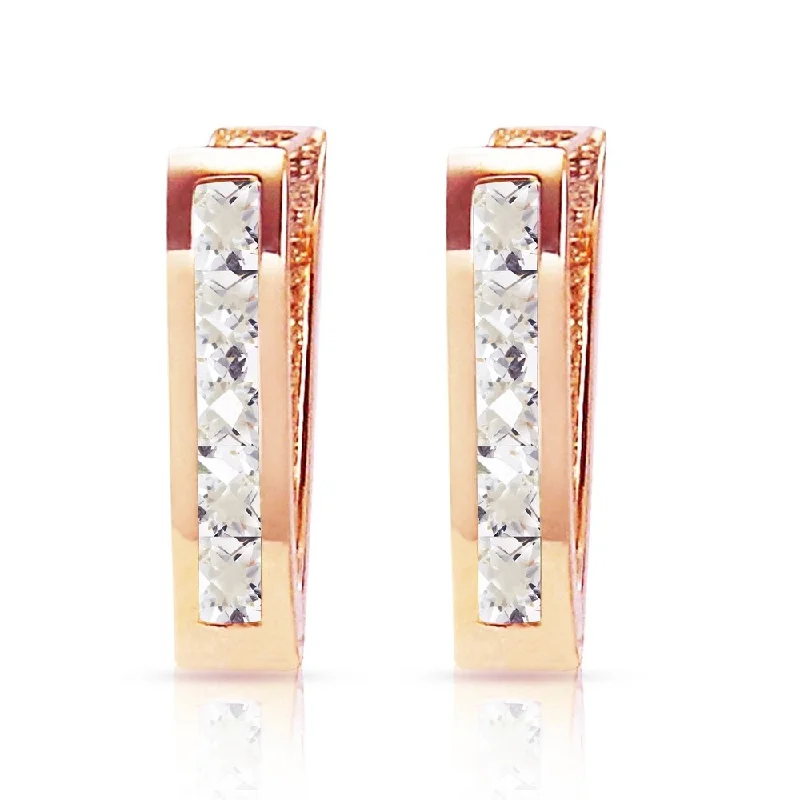 Vivid stone earrings-1.2 Carat 14K Solid Rose Gold Oval Huggie Earrings White Topaz