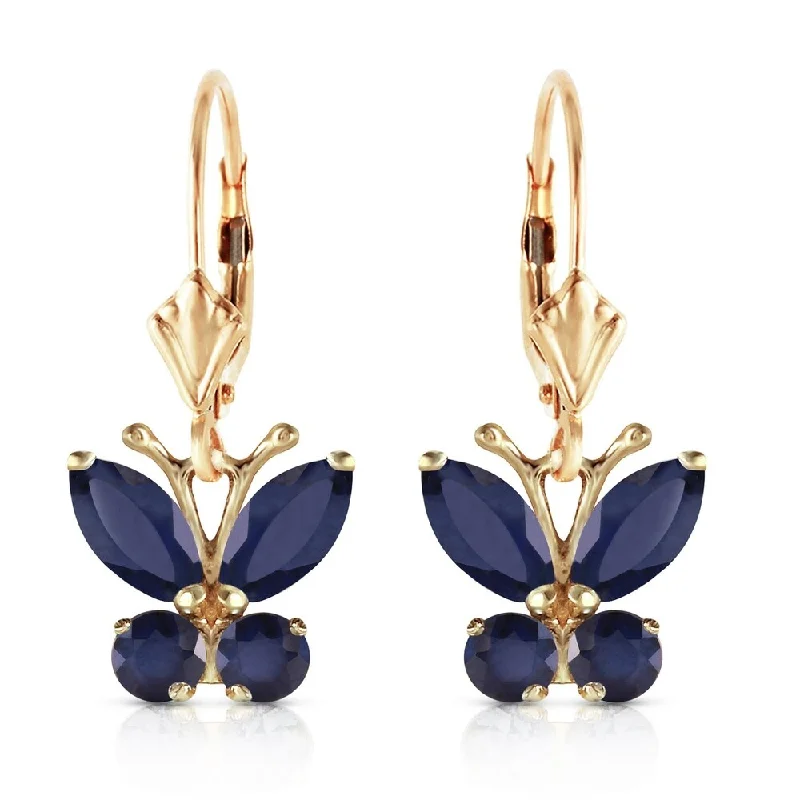 Speckled hoop earrings-1.24 Carat 14K Solid Gold Butterfly Earrings Sapphire