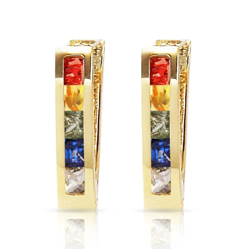 Hand-scored earrings-1.3 Carat 14K Solid Gold Huggie Earrings Multicolor Sapphire