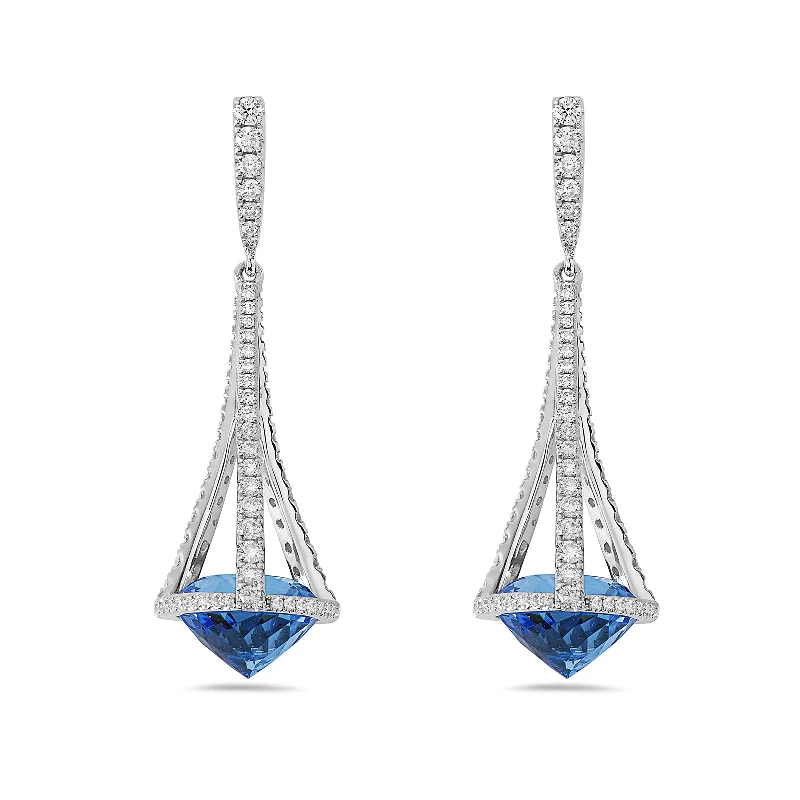 Split-level earrings-London Blue Topaz & Diamond Pastel Chandelier Drop Earrings