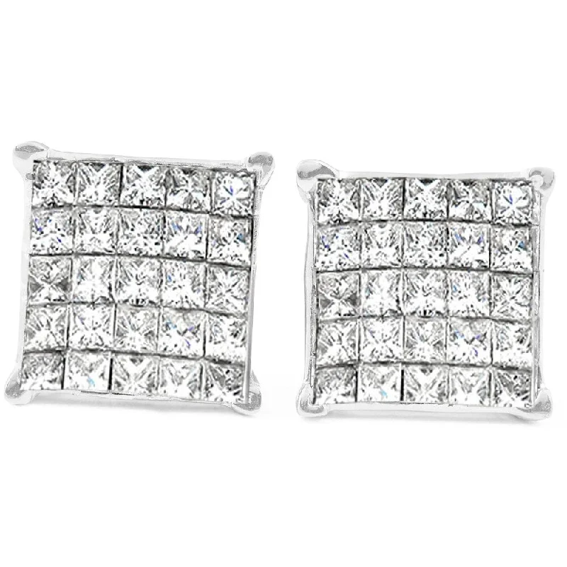 1 Ct Diamond Princess Cut Screw Back Studs Womens Earrings 10k White Gold