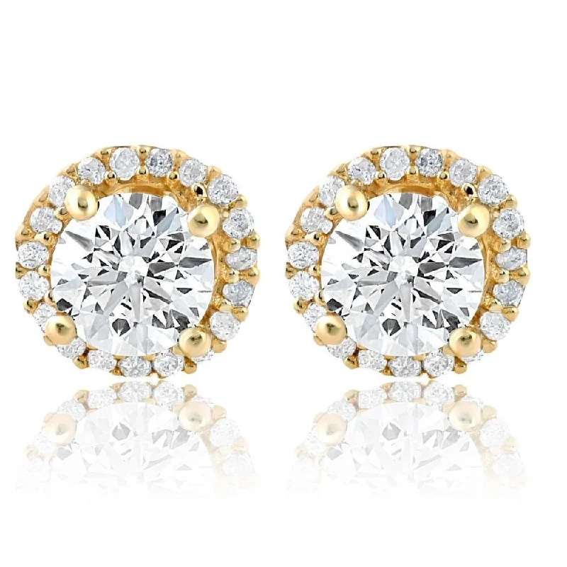 Orbit design earrings-1 Ct Halo Diamond Studs 10K YELLOW Gold