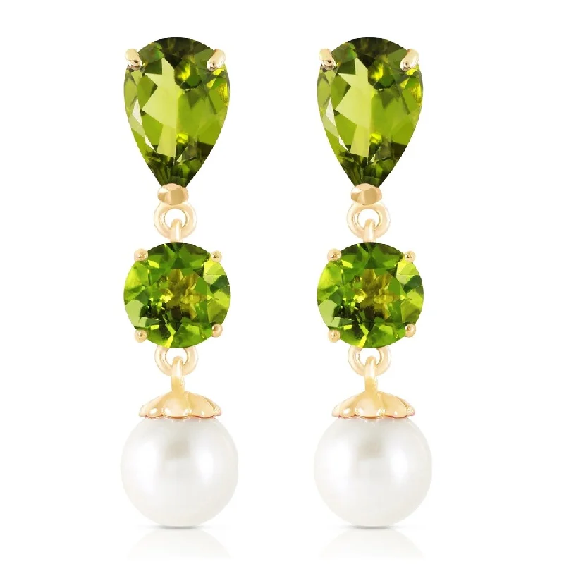 Protruding stone earrings-10.5 CTW 14K Solid Gold Chandelier Earrings Peridot pearl