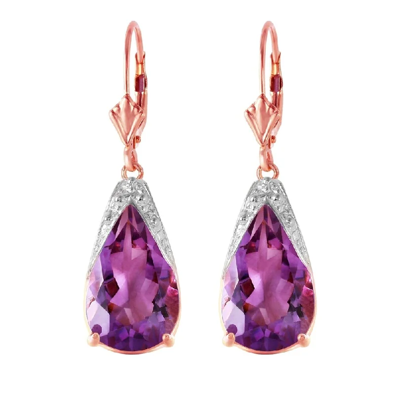 Paneled hoop earrings-10 CTW 14K Solid Rose Gold Leverback Earrings Natural Amethyst