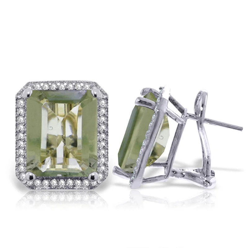 Cast gold earrings-11.6 Carat 14K Solid Gold French Clips Earrings Diamond Green Amethyst