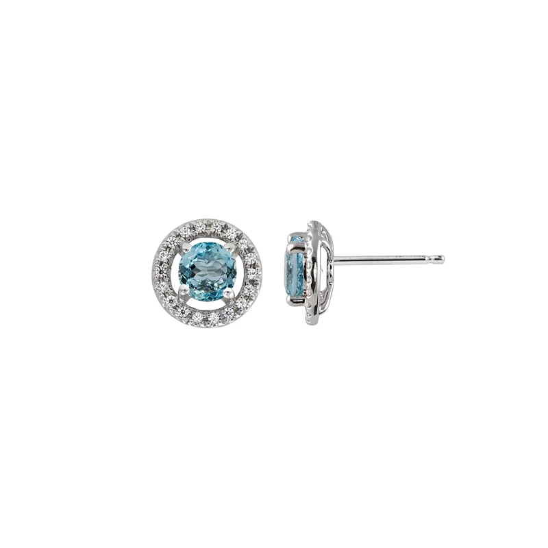 Gentle flow earrings-Aquamarine & Diamond Halo Studs