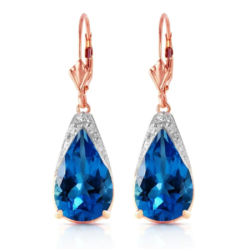 Arching ridge earrings-12 Carat 14K Solid Rose Gold Ocean Blue Topaz Earrings