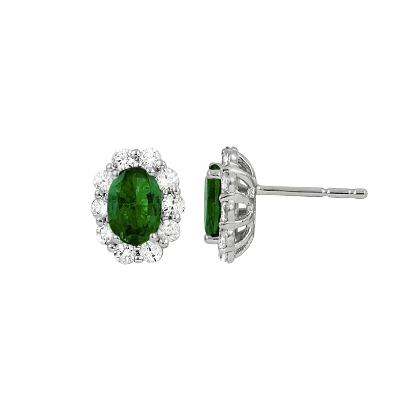 Octagon stud earrings-Emerald and Diamond Halo Earrings