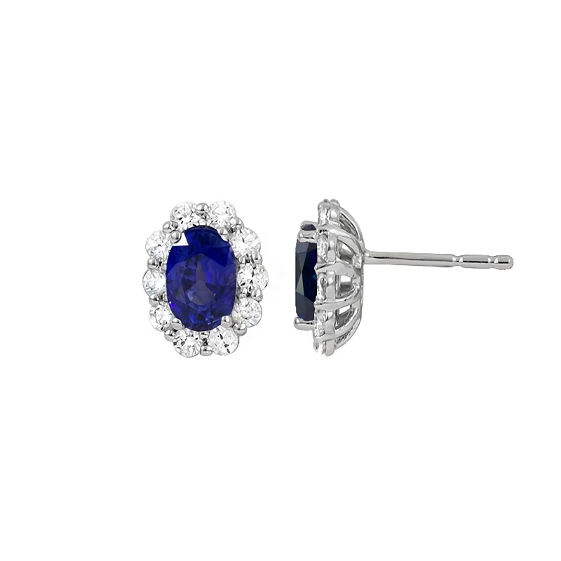 Polished cobalt earrings-Blue Sapphire and Diamond Halo Earrings