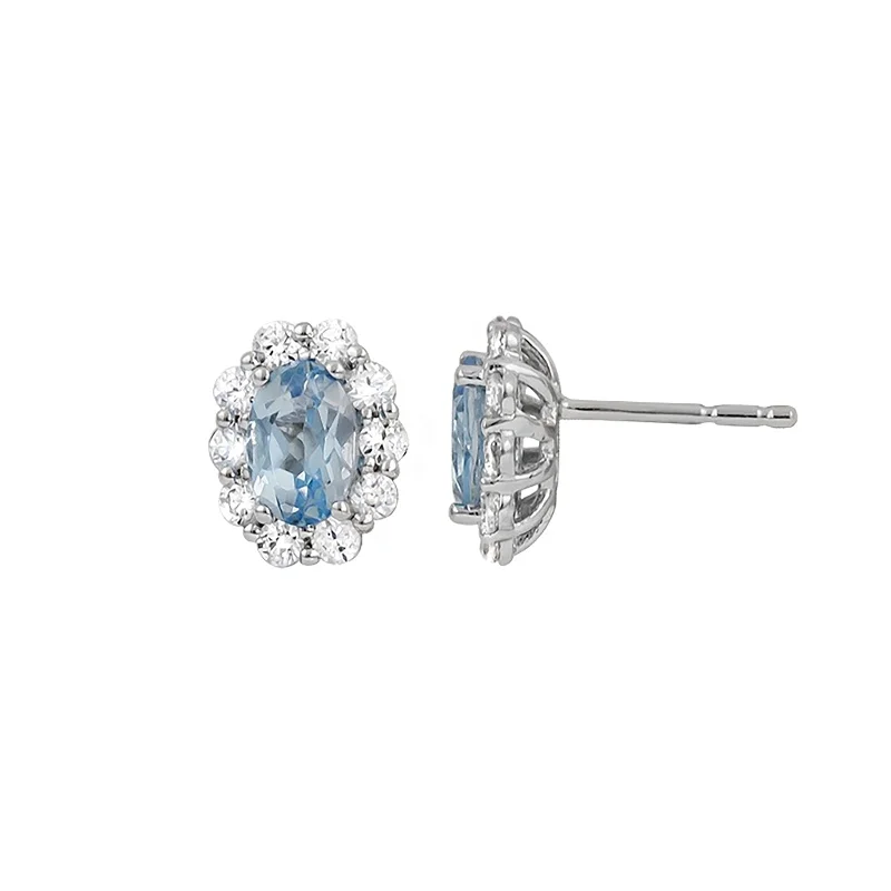 Solar glow earrings-Aquamarine & Diamond Halo Earrings