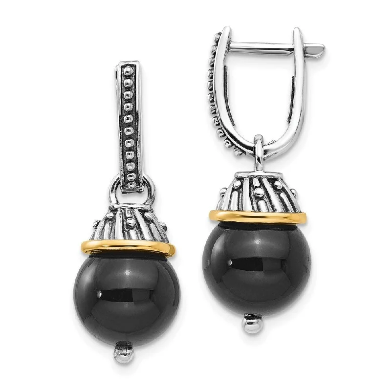 Lone pearl earrings-14k Gold and Sterling Silver Black Onyx and Earrings (L-29 mm, W-11 mm)