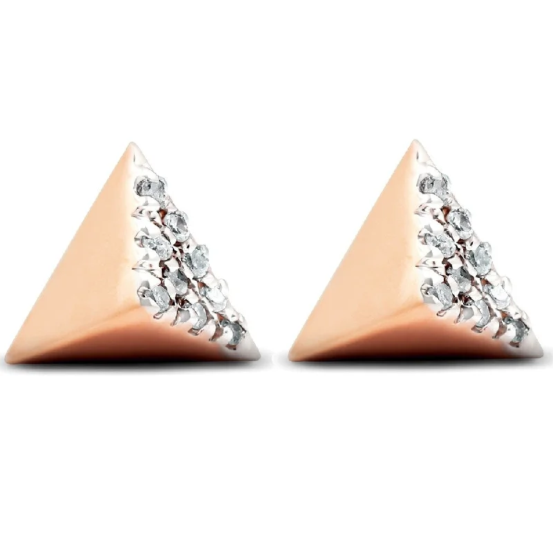 Cultural grooved earrings-14K Rose Gold Diamond Pave Spike Cube Studs Dainty High Polished 7MM