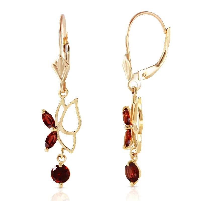 Leafy cluster earrings-14K Solid Gold Butterfly Gemstone Earrings with Natural Garnets