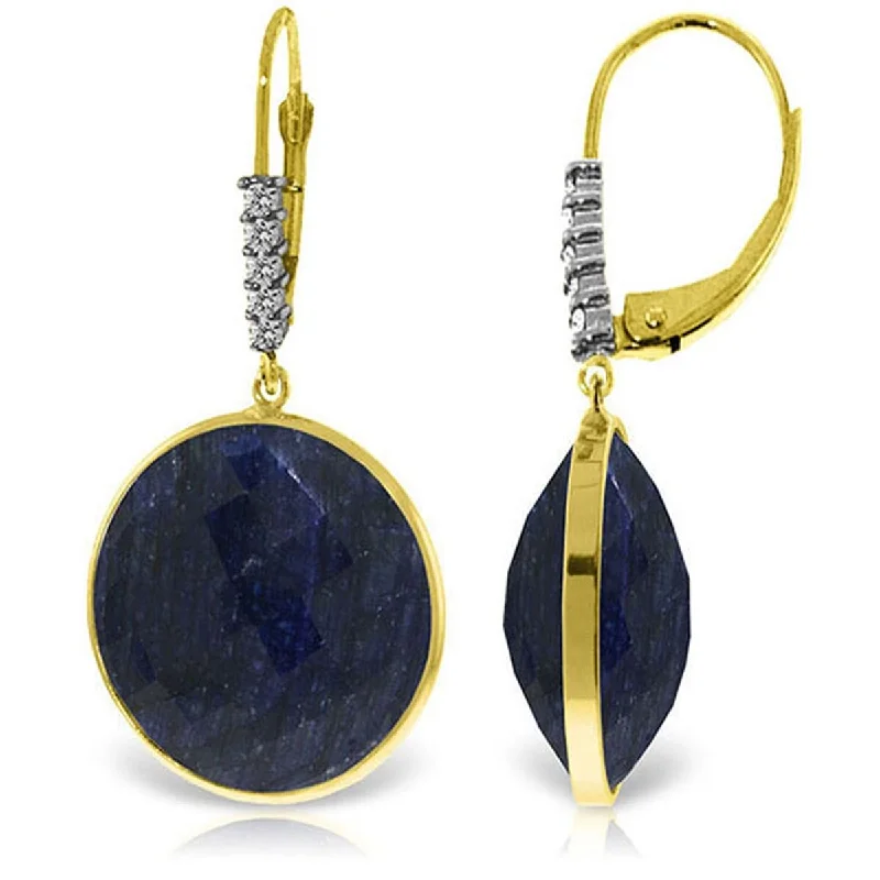 Shadow moon earrings-14K Solid Gold Diamonds Leverback Earrings w/ Round Dyed Sapphires