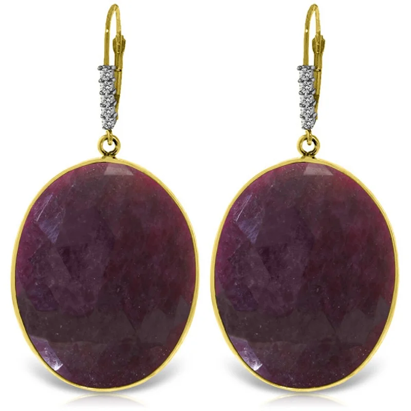 Welded gold earrings-14K Solid Gold Diamonds Leverback Fine Ruby Gemstone Earrings