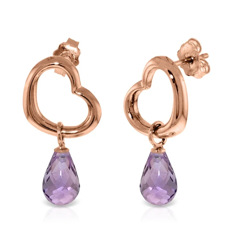 Paneled hoop earrings-14K Solid Gold Heart Gemstone Earrings w/ Dangling Natural Amethysts