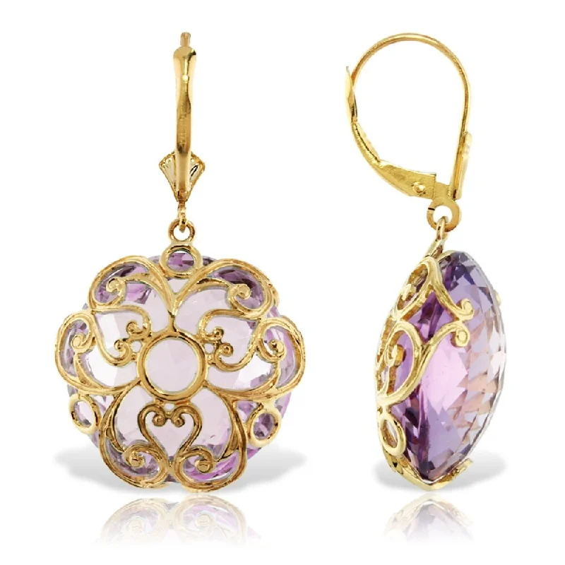 Spike motif earrings-14K Solid Gold Leverback Earrings with Checkerboard Cut Round Amethysts