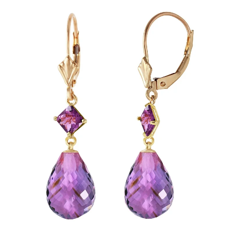 Bold sunstone earrings-14K Solid Gold Leverback Elegant Gemstone Earrings Amethyst Jewelry