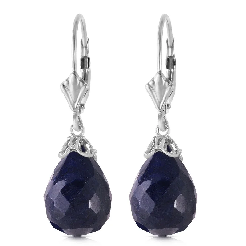 Glossy jet earrings-14K Solid Gold Leverback Gemstone Earrings Briolette Natural Sapphire