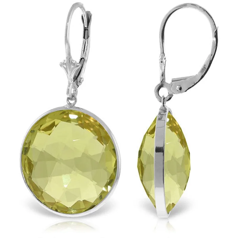 Incised design earrings-14K Solid Gold Leverback Gemstone Earrings Round Lemon Quartz Gemstone