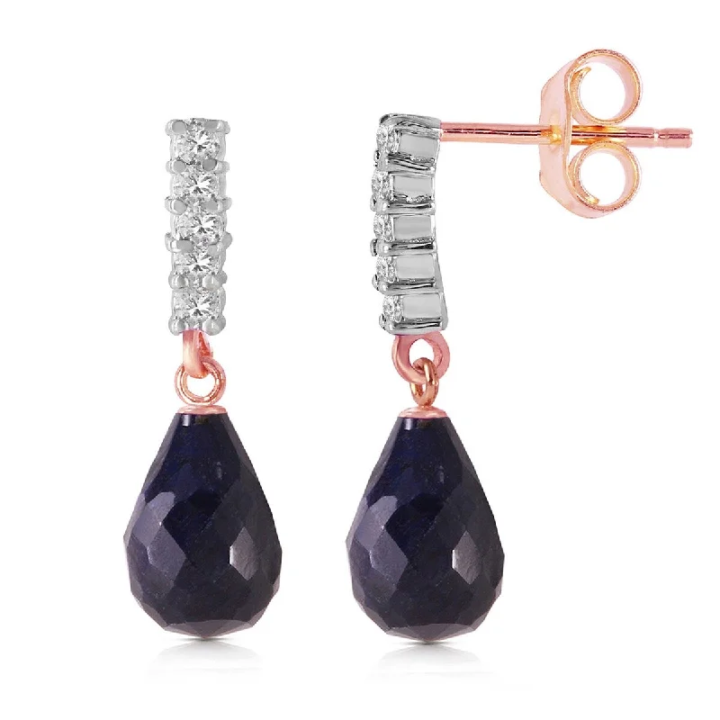 Flowing design earrings-14K Solid Gold Natural Diamond & Sapphire Certified Gemstone Earrings