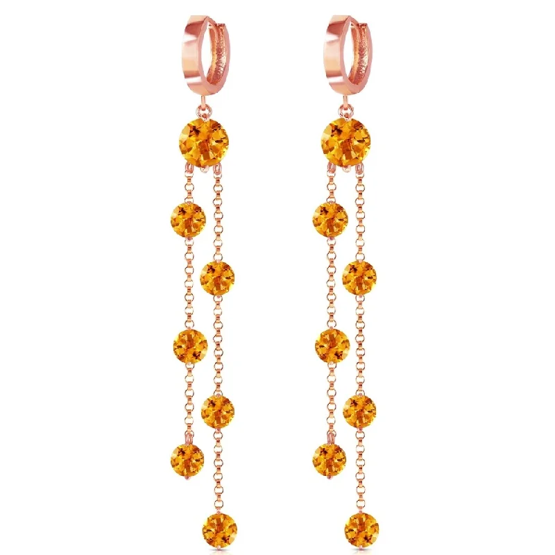 Paneled hoop earrings-14K Solid Rose Gold Chandelier Earrings with Citrines