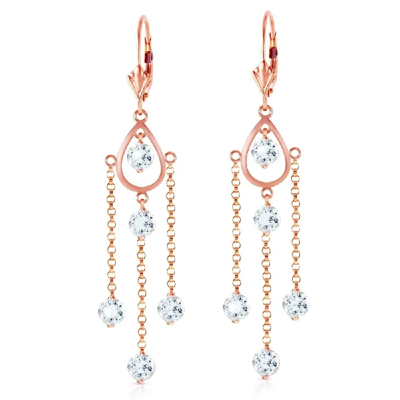 Connected hoop earrings-14K Solid Rose Gold Chandelier Earrings with Natural Aquamarines