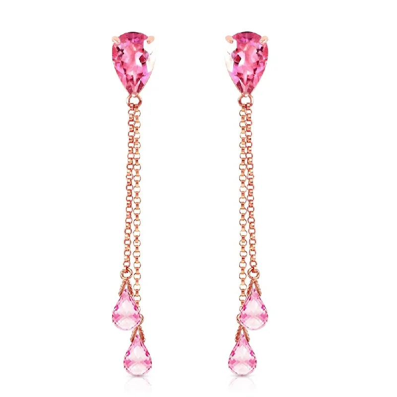 Antique topaz earrings-14K Solid Rose Gold Chandelier Earrings with Pink Topaz